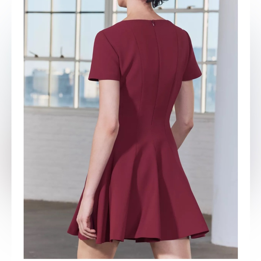 Zara NWT Burgundy cinched waist mini dress with flowy skirt - Picture 3 of 8